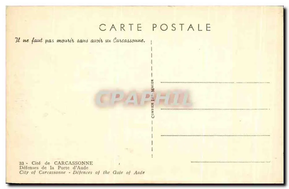 Cité de Carcassonne — Defenses of the Aude Gate — Publisher Combier - Rückseite