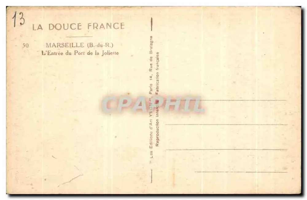 Marseille (B.-du-R.) — Der Eingang zum Hafen von La Joliette — Éditions d'Art YVON, Paris - Rückseite