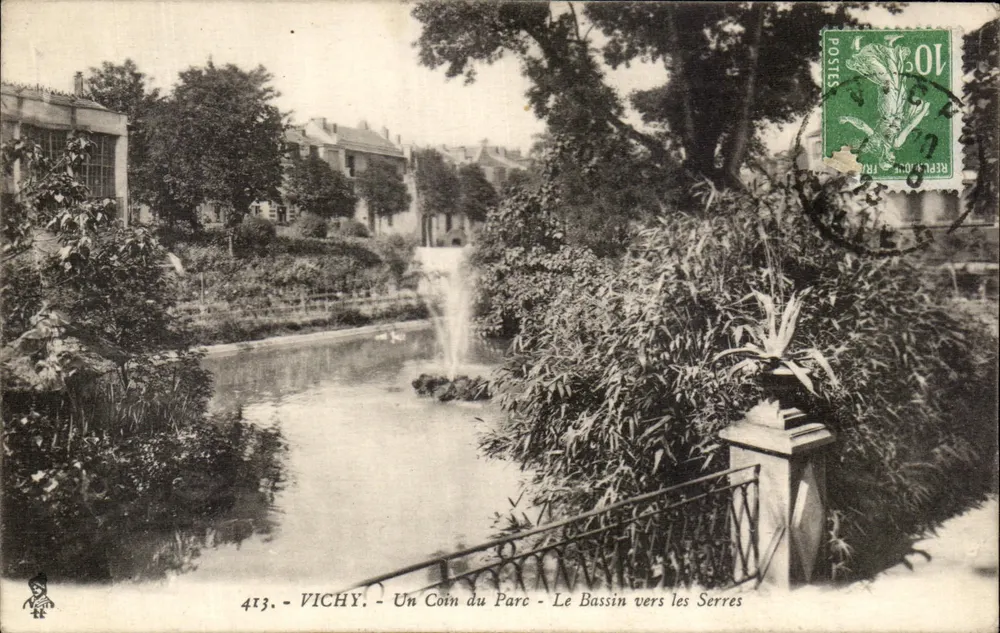 Vichy — Ein Eckbereich des Parks — Der Bassin in Richtung der Gewächshäuser — Verleger 413 - Vorderseite