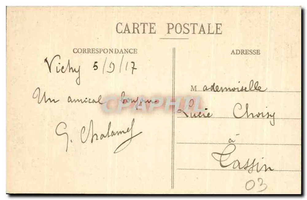 Vichy - O Chalet do Imperador — Bilhete postal antigo n°642, editor Vichy - Verso