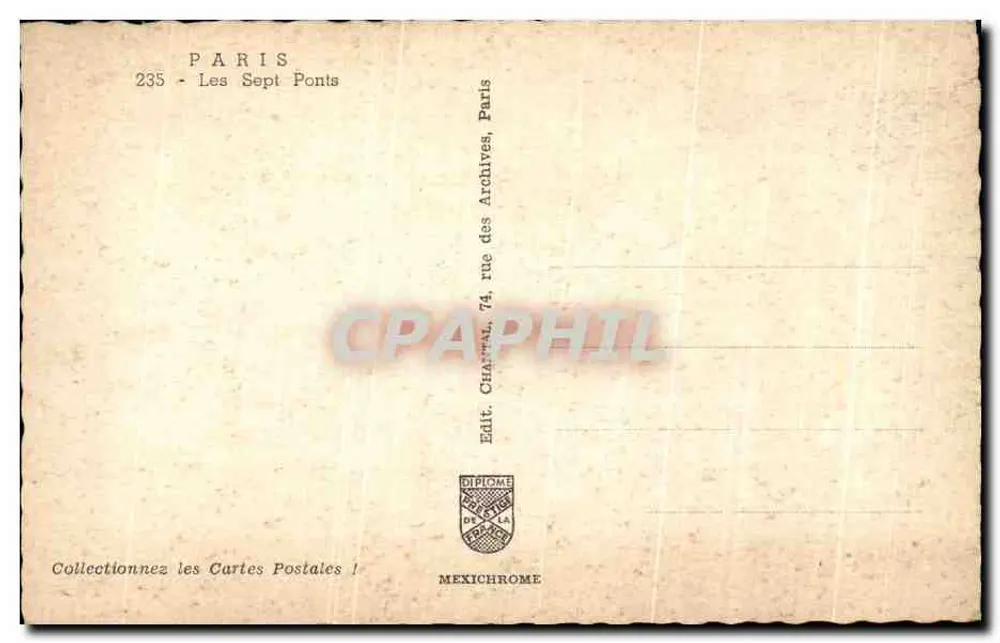 Paris — Os Sete Pontes — Editor Mexichrome, n° 235 - Verso