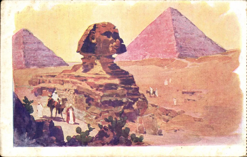 O Esfinge e as Pirâmides do Egito — ilustração colorida — F.9 - Frente