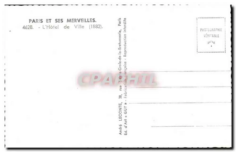 Paris - O Hôtel de Ville (1882) — André Leconte, Ed. d'Art « GUY » - Verso