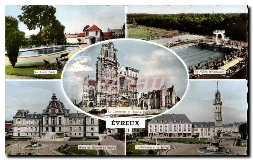 Évreux — Vista panorâmica com a Catedral e o Palácio Episcopal — Éditions ARTAUD Père et Fils, Nantes - Frente