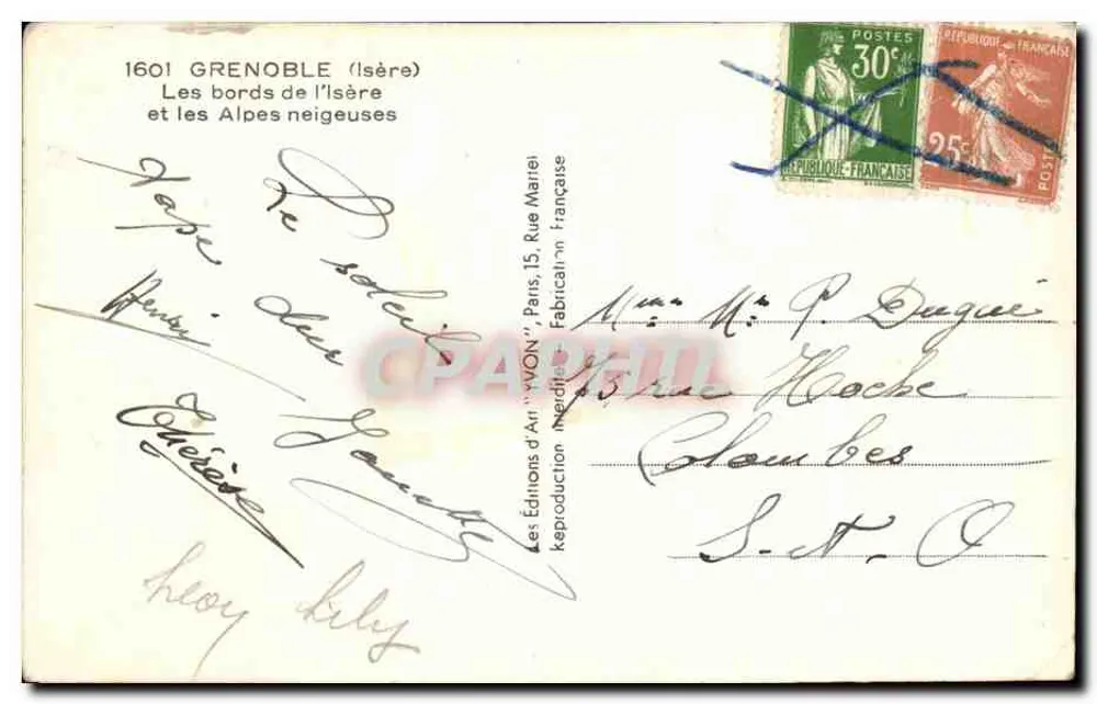 Grenoble (Isère) — Die Ufer der Isère und die schneebedeckten Alpen — Art Editions 'YVON', Paris - Rückseite