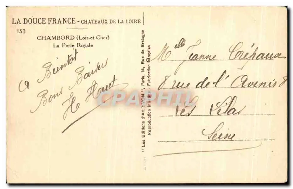 Chambord — A Porta Real — Les Éditions d'Art Yvon - Verso