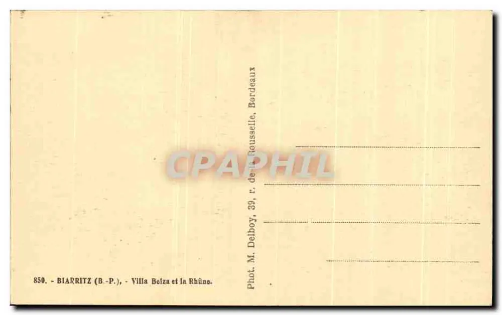 Biarritz — Villa Belza y la Rhûno — Fot. M. Delboy, 39, r. de la Rassuelle, Bordeaux - Reverso