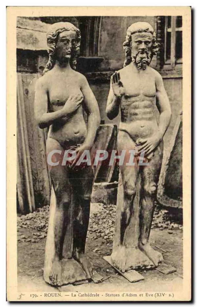 Rouen — Die Kathedrale — Statuen Adams und Evas (14. Jahrhundert) - Vorderseite