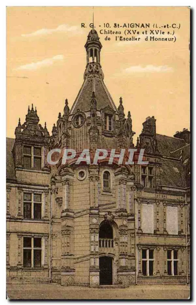 Saint-Aignan (Loire-et-Cher) — O Castelo (séculos XV e XVI) — Torre do Escalier d'Honneur — R.G. - 10 - Frente