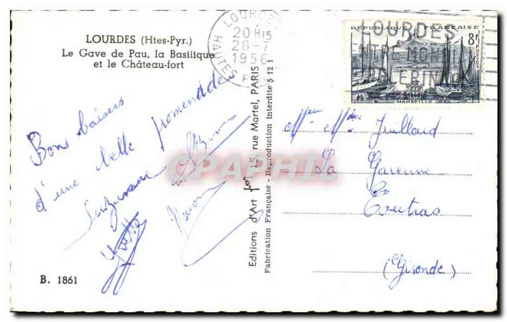 Lourdes (Hautes-Pyrénées) — Der Gave de Pau, die Basilika und das Schloss — französische Kunstausgaben - Rückseite