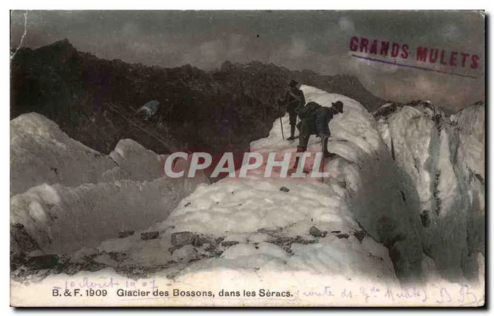 Glacier des Bossons, in den Séracs — route des Grands Mulets — B. & F. 1909 - Vorderseite