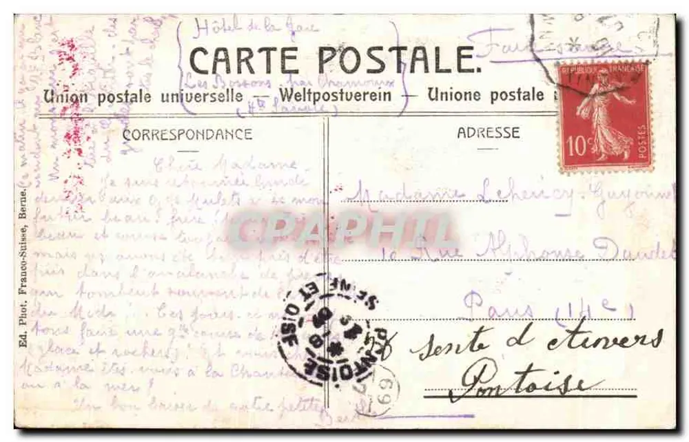 Glacier des Bossons, in den Séracs — route des Grands Mulets — B. & F. 1909 - Rückseite