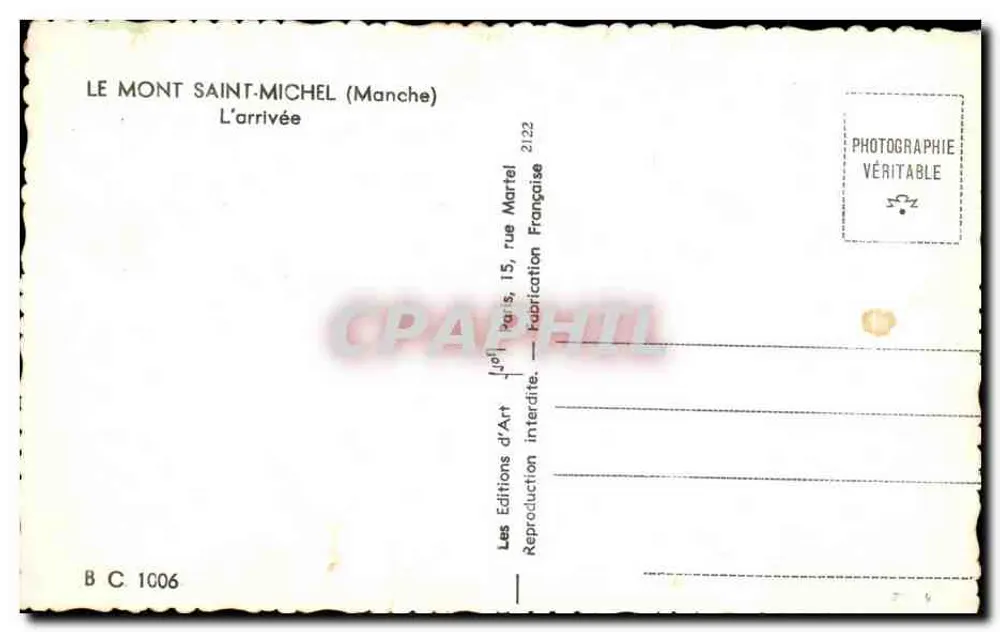 O Monte Santo Michel — A chegada — Les Éditions d'Art, Paris - Verso