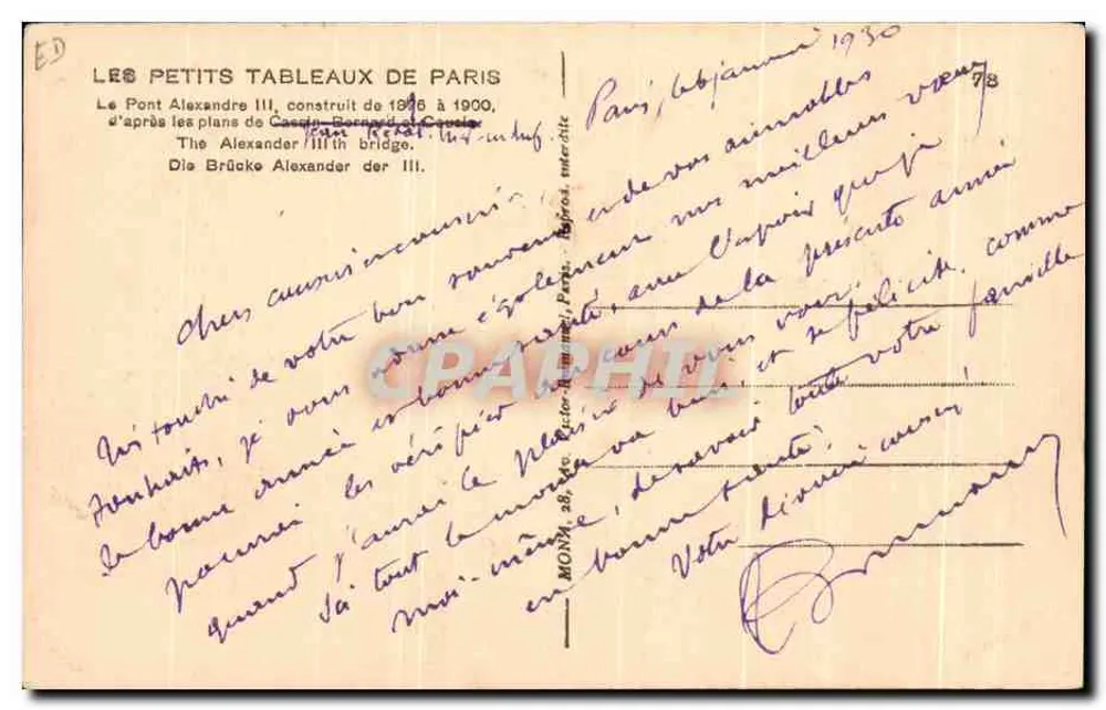 Ponte Alexandre III — Paris — editor Mona, n°78 - Verso
