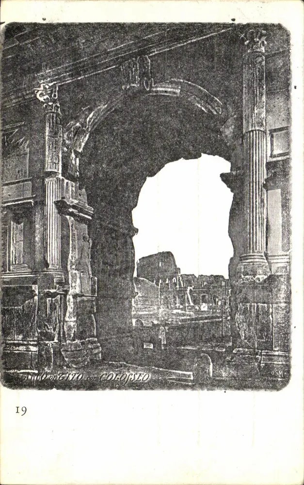 Ruínas do Coliseu em Roma — gravura — editor Gino Colosseo, n°19 - Frente