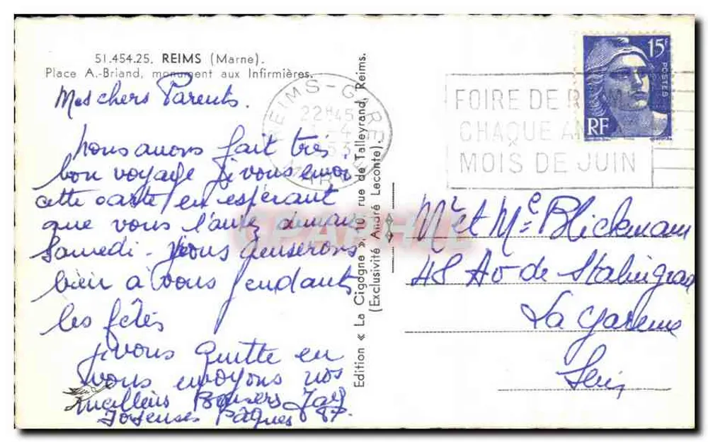 Die Storch — Place A. Briand, Reims — Ausgabe « Die Storch » von André Leconte - Rückseite