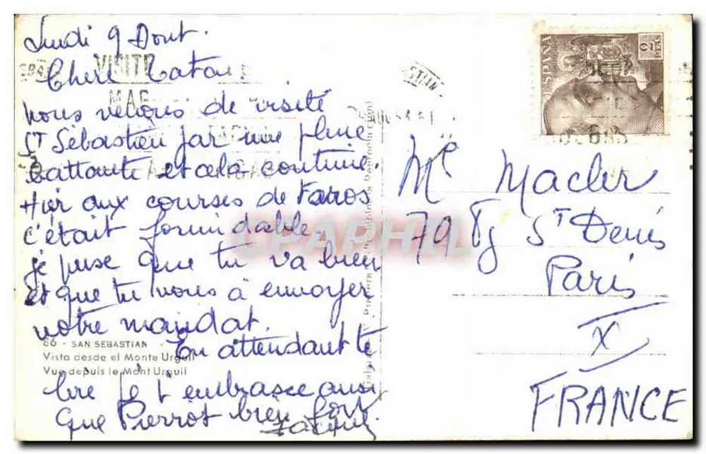San Sebastián — Ansicht vom Monte Urguil — Verlag nicht sichtbar - Rückseite