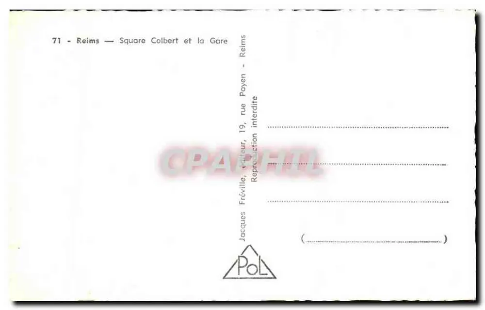 Reims — Square Colbert e a Gare — Jacques Fréville, editor - Verso