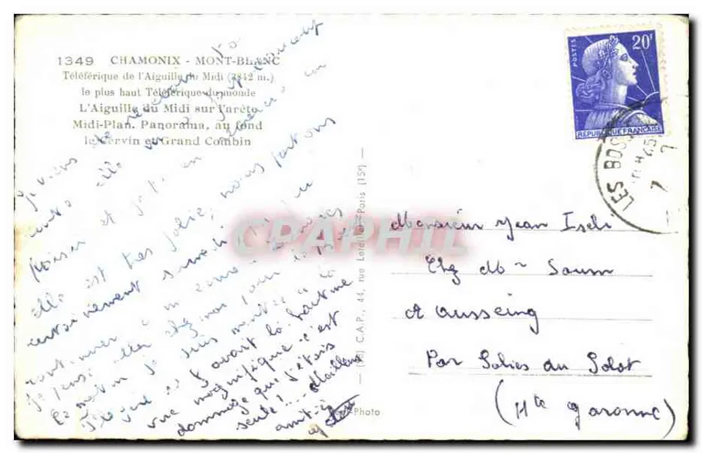 A Aiguille do Midi — panorama das montanhas — editor CAP, n° 1349 - Verso