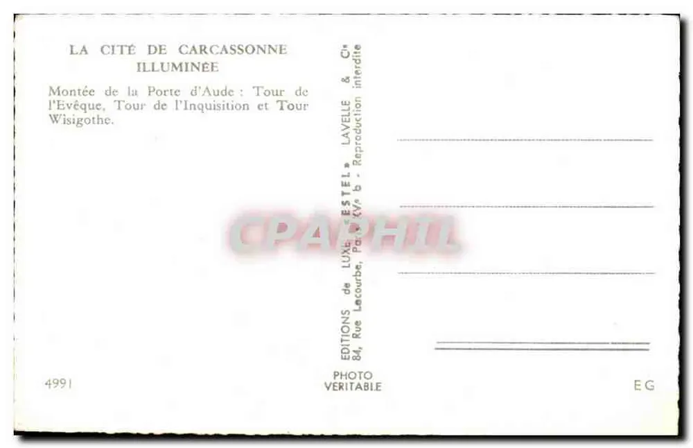 Carcassonne — Die Stadt beleuchtet — Verlag Estel, Nr. 4991 - Rückseite