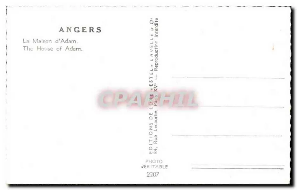 Angers — La Maison d'Adam — Éditions de Luxe Estel - Verso