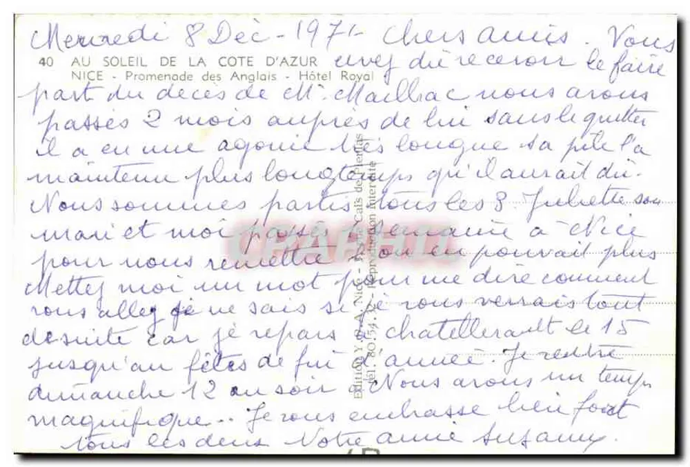 Nice - Promenade des Anglais - Hotel Royal — vista da rua com palmeiras e carros — editor Y. NICE, n°40 - Verso