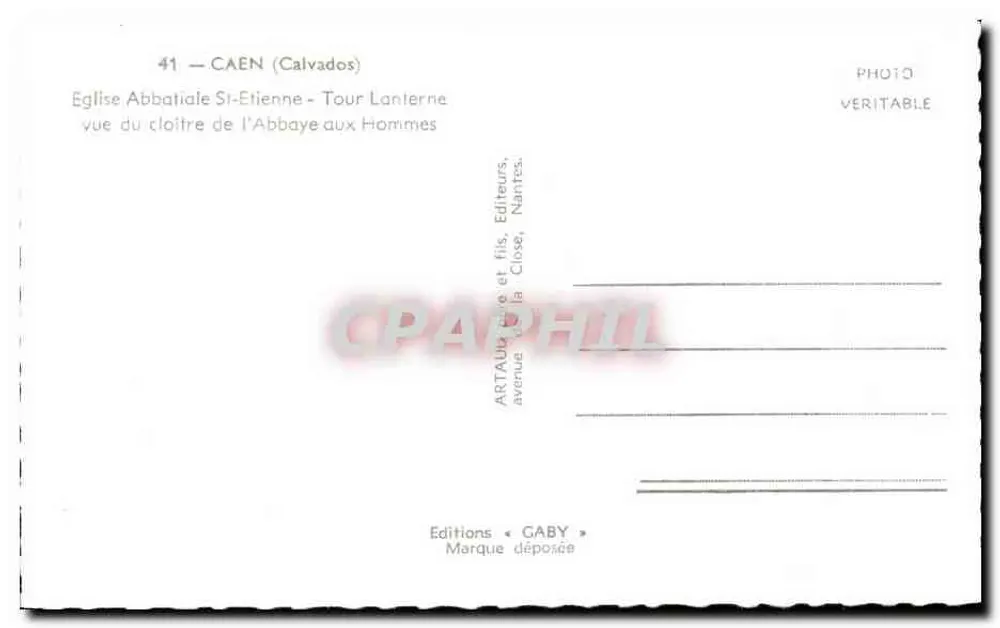 Caen (Calvados) — Abteikirche Saint-Étienne — Turm Lanterne aus dem Cloister der Abtei der Männer — Éditions Gaby, Nantes - Rückseite