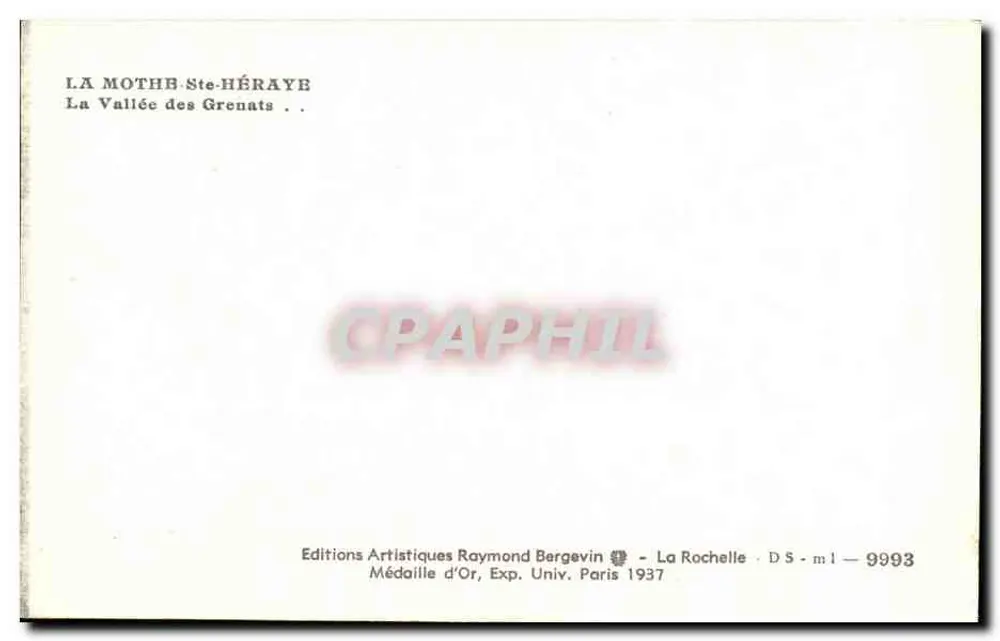 La Motte-St-Héraye — A Vale dos Grenats — Edições Artísticas Raymond Bergevin, La Rochelle - Verso