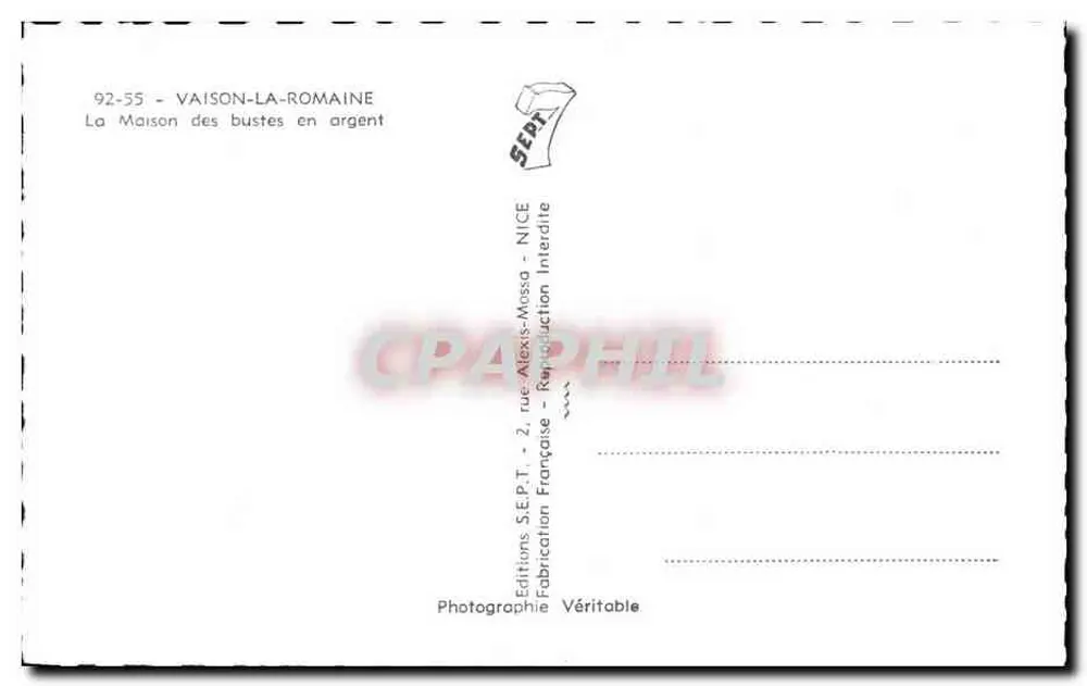 Vaison-la-Romaine — Das Haus der Silberbüsten — Éditions S.E.P.T. - Nice - Rückseite