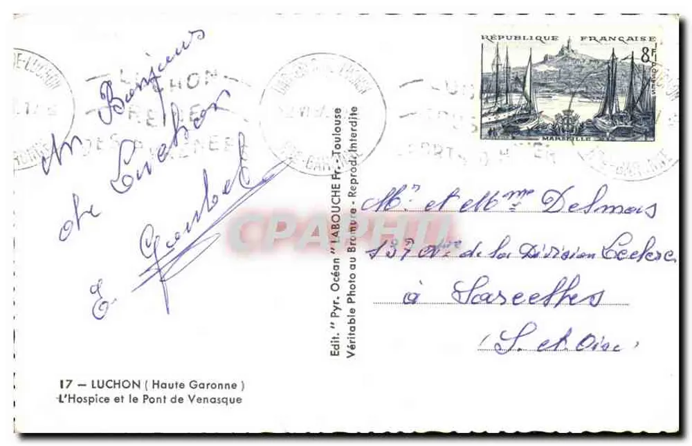 O Asilo e o Ponte de Venasque — Luchon (Haute-Garonne) — Édit. L'Abouche, Pyr. Océan - Verso