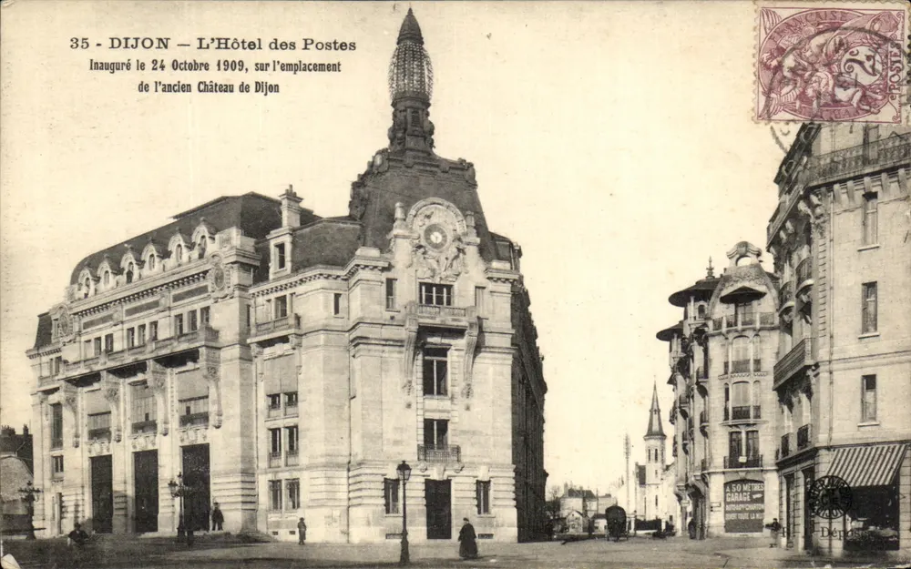 Dijon — El Hotel de Correos — Inaugurado el 24 de Octubre de 1909, sobre el antiguo Castillo de Dijon - Anverso