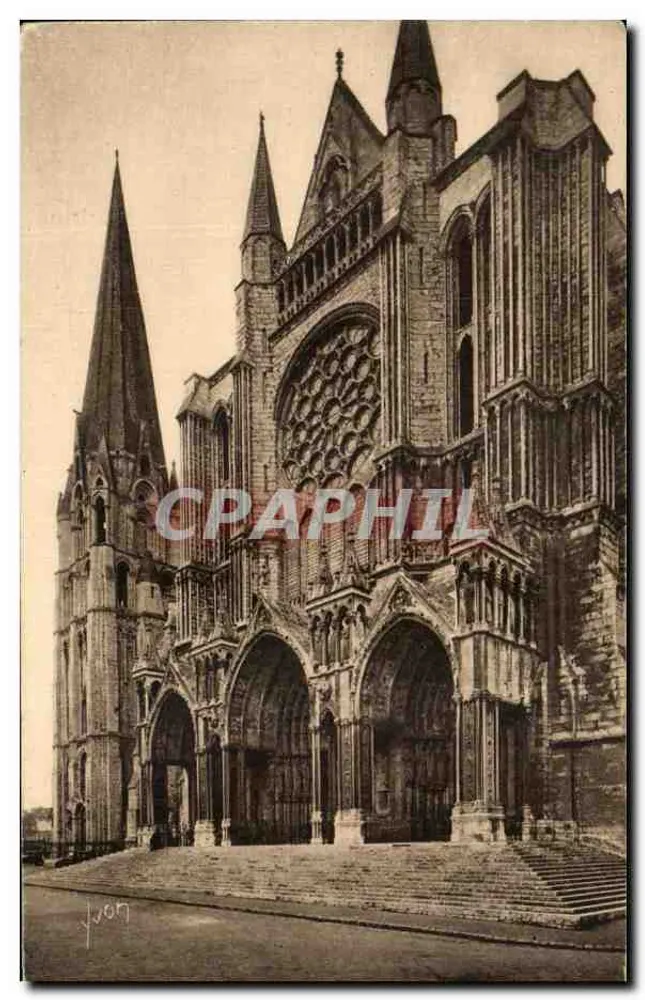Chartres (Eure-et-Loir) — Ansicht des Südportals und der Alten Turm — Les Éditions d'Art YVG, Paris - Vorderseite