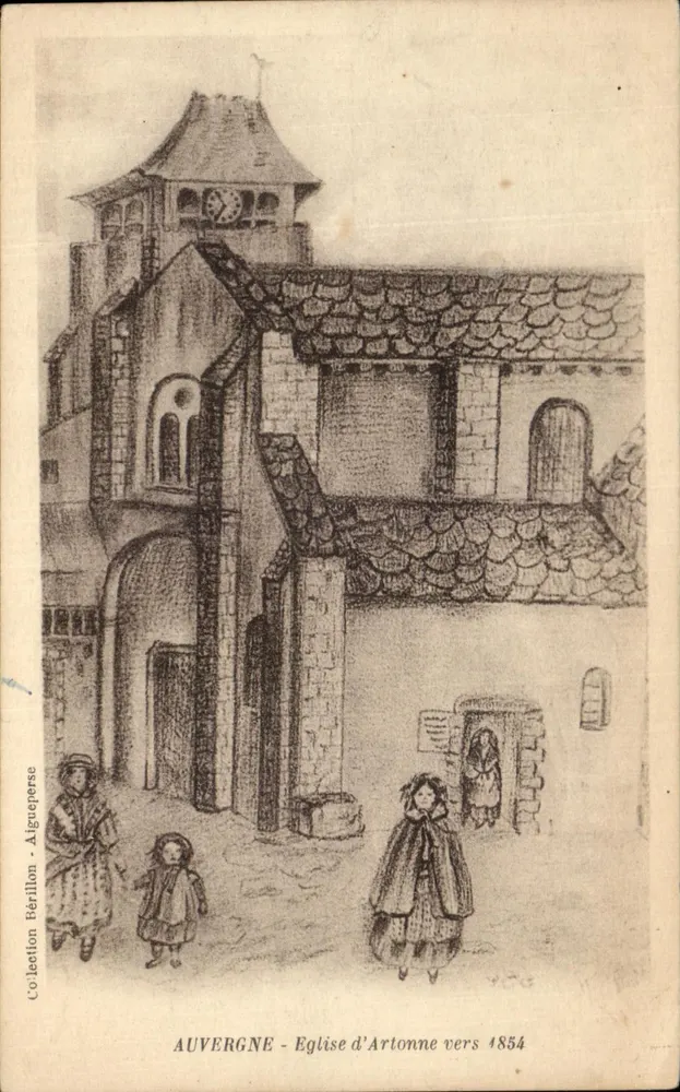 Auvergne - Igreja de Artonne em torno de 1854 — desenho de Bérillon - Algueperse - Frente