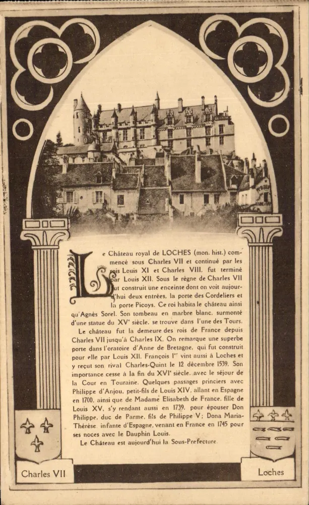 Castelo real de Loches — História e brasões — Editor A. Passeron, Paris-Tours - Frente