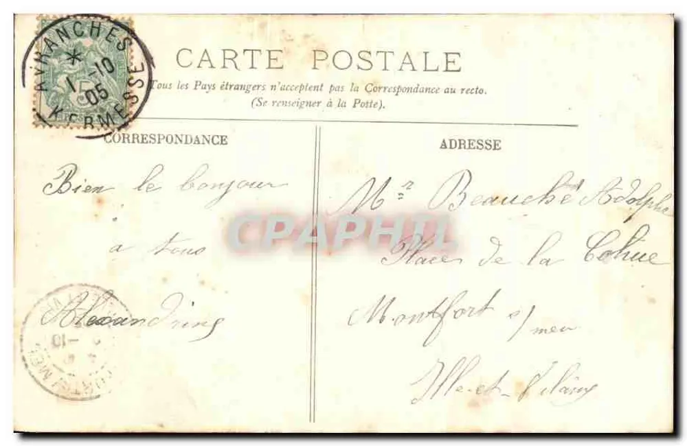 Estatua de Valhubert — Centenario 1905 — Librería Leprovost, Avranches - Reverso