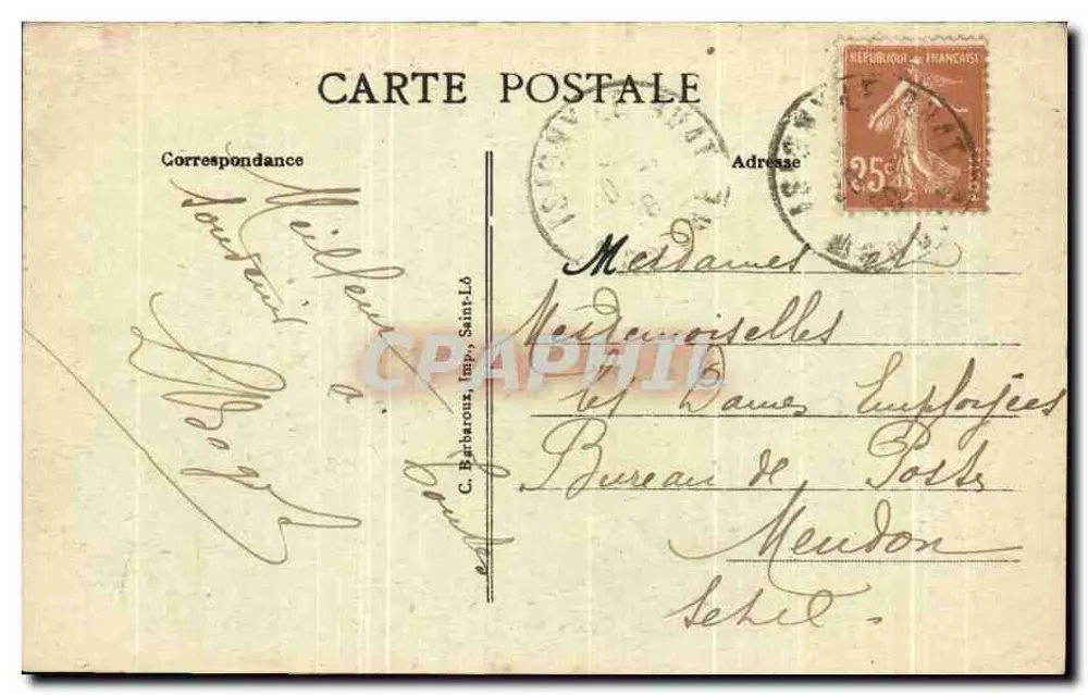 Saint-Lô - A pequena Suíça — 1911, editor C. Barbaroux, Saint-Lô - Verso