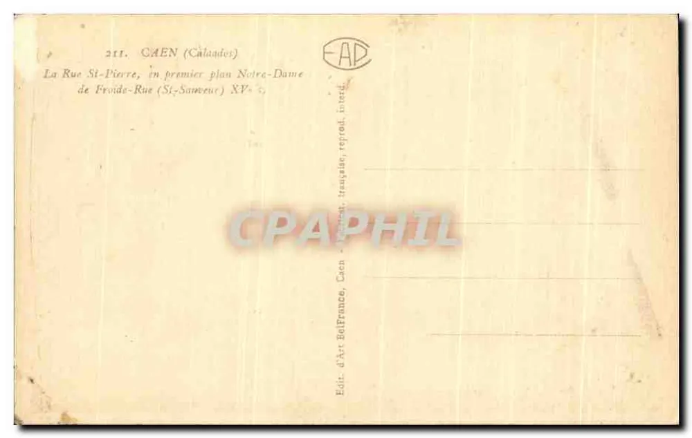 Caen — Rue Saint-Pierre mit Kirche Notre-Dame im Vordergrund — Verleger F.A.P. - Rückseite