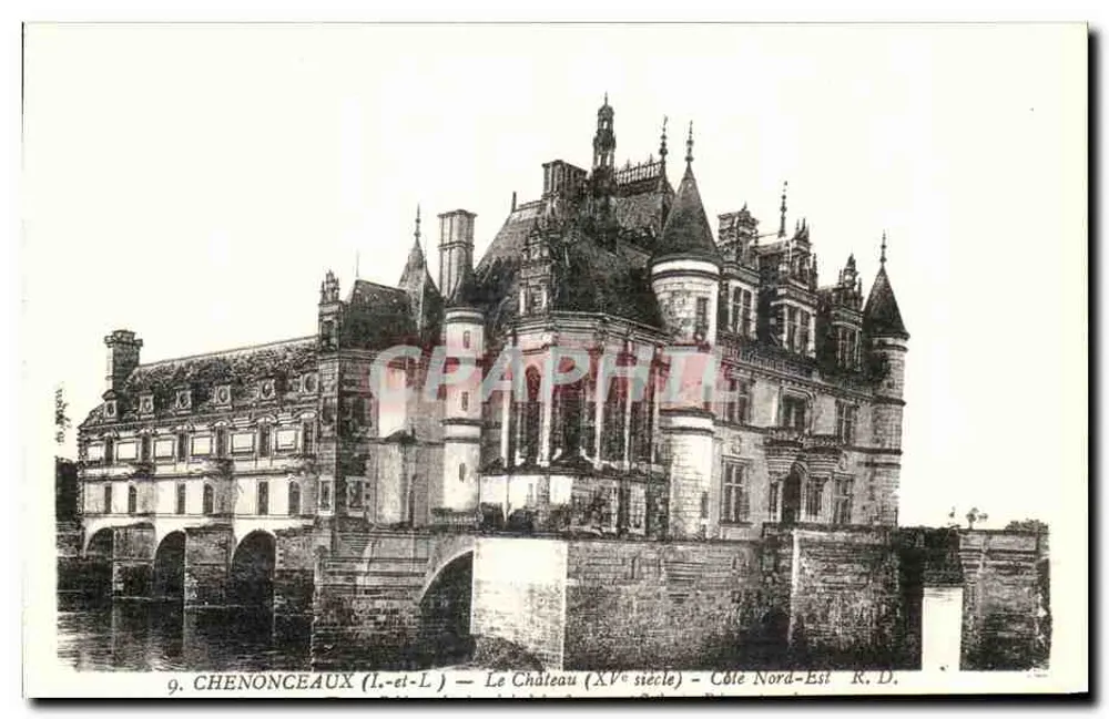 Chenonceaux — O Castelo (século XV) — Lado Nordeste — R.D. - Frente