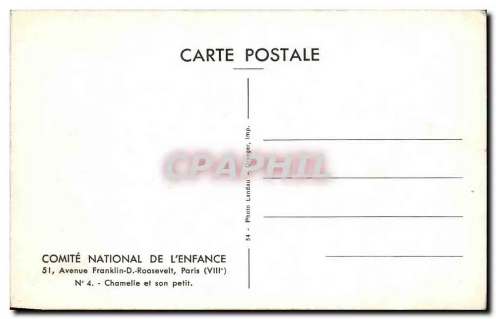 Chamelle e seu filhote — Comitê Nacional da Criança, Paris - Verso