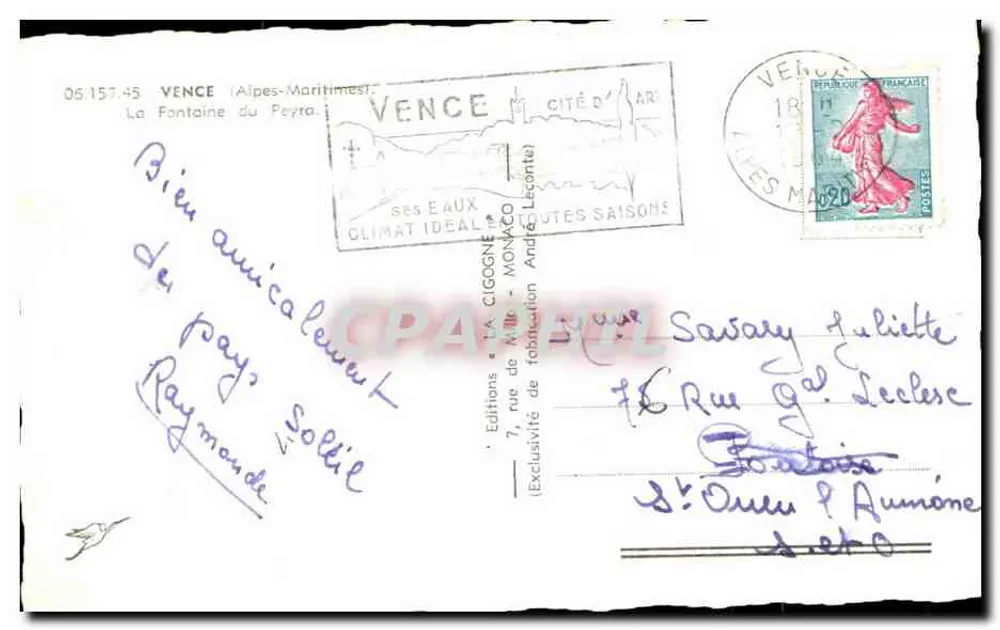 Fontaine du Peyra — Vence (Alpes-Maritimes) — Edições « La Cigogne » - Verso