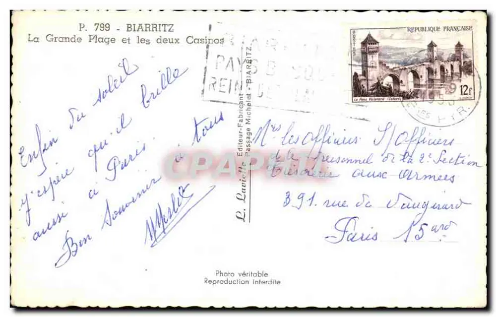 Biarritz — Die Grande Plage und die beiden Casinos — L. Latielle - Rückseite