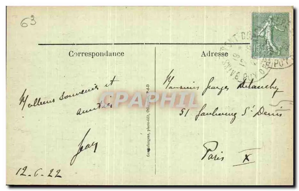 O Mont-Dore - Vista geral (lado oeste) - a d'o. - 1417 - Verso