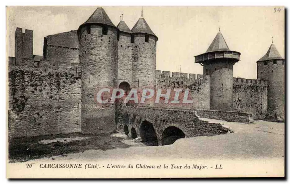 Carcassonne (Cité) — Der Eingang zum Schloss und die Tour du Major — LL - Vorderseite