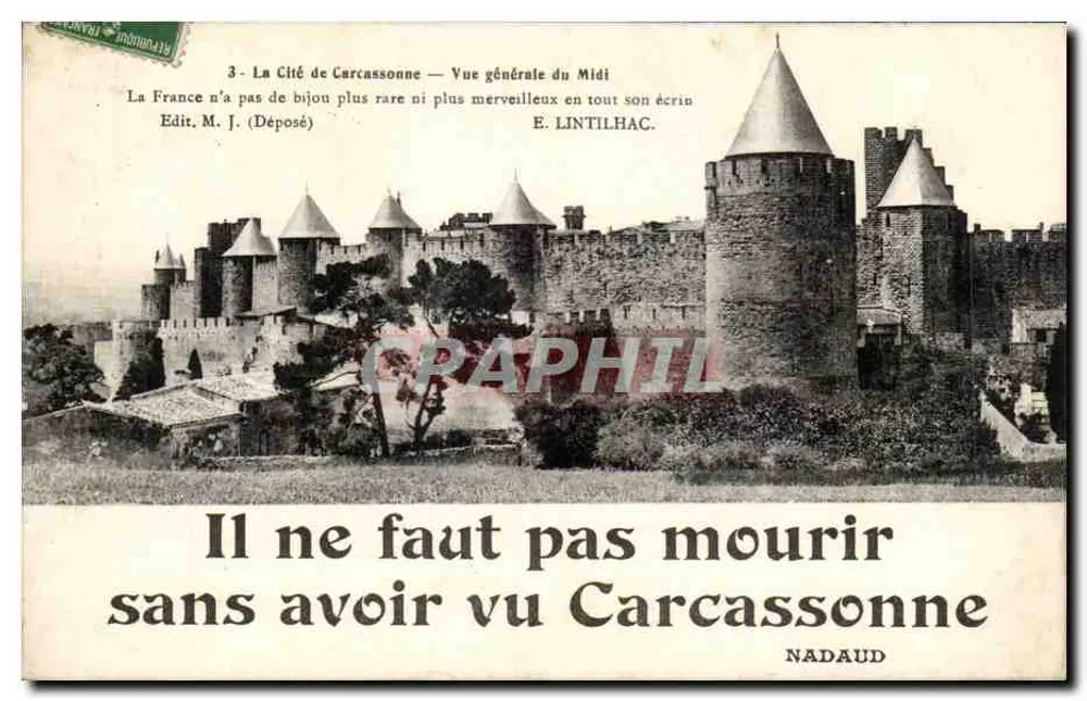 Carcassonne — Vista general del Midi — E. Lintilhac - Anverso