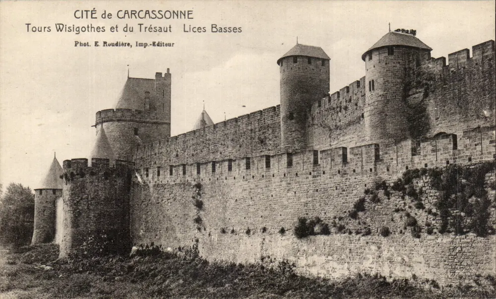 Cité de Carcassonne — Wisigoth-Türme und Trésaut, Lices Basses — Phot. E. Roudière, Verlag - Vorderseite