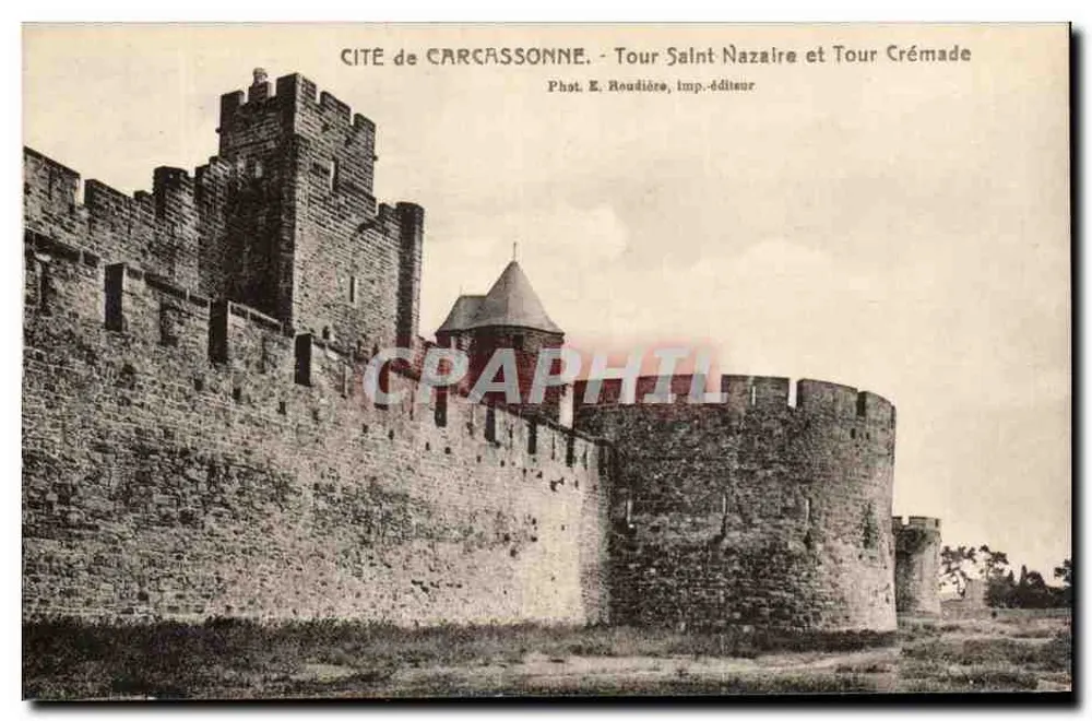 Stadt Carcassonne — Turm Saint-Nazaire und Turm Crémade — Foto. E. Roudières, Verleger - Vorderseite