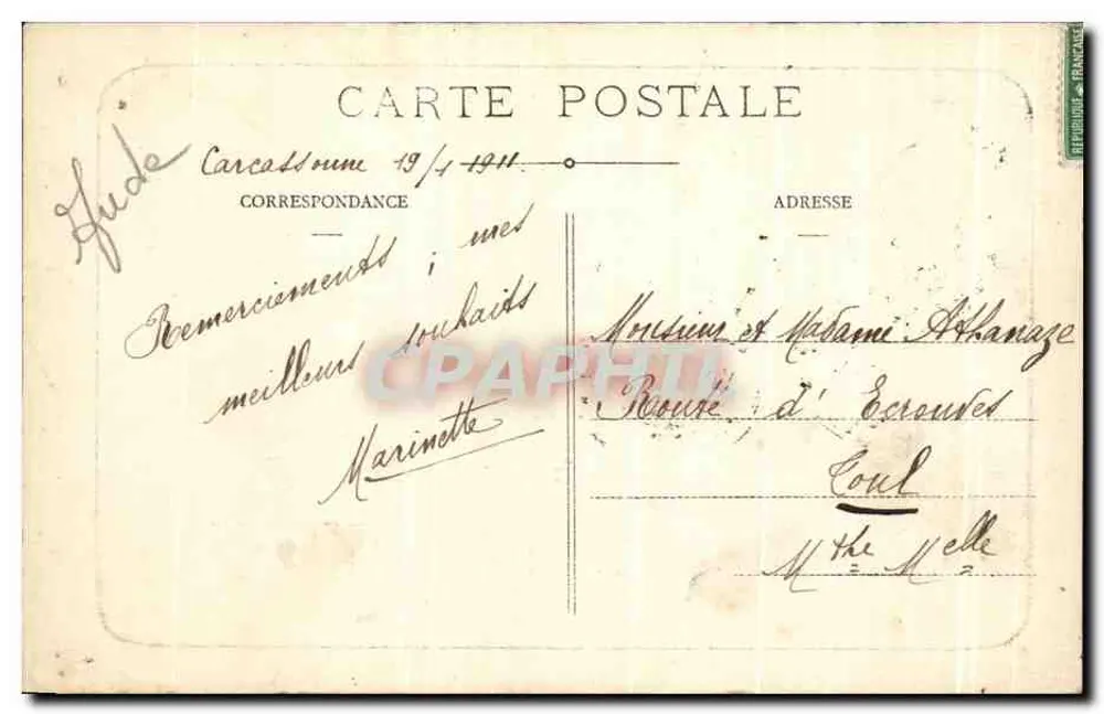 Cité de Carcassonne — Grande côte de la Porte d'Aude — E. Roudière, Verleger - Rückseite