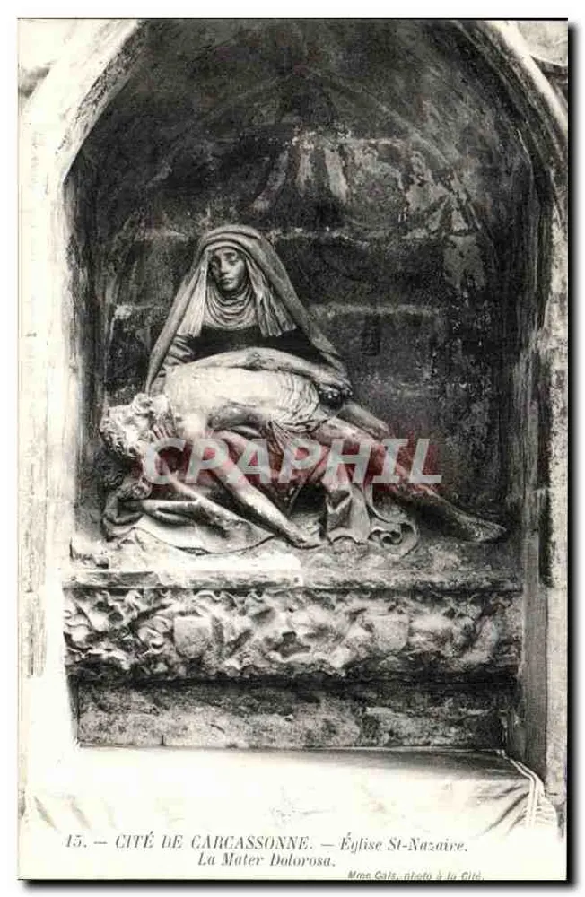 Stadt Carcassonne — Kirche St. Nazaire — Die Mater Dolorosa, Statue der Jungfrau an den Füßen des toten Jesus - Vorderseite