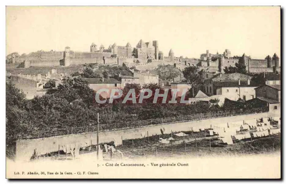 Cité de Carcassonne - Vista geral Oeste — Lib. P. Abadie, 36, Rue de la Gare. Cl. F. Cluzou - Frente