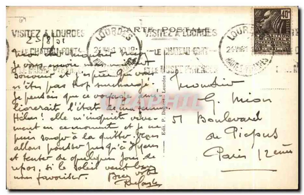 Lourdes — Die Basilika und der Festungskastell — P. D. - Rückseite